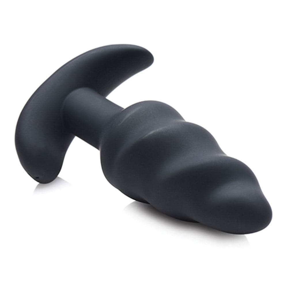 Bang! 21x Vibrating Silicone Rechargeable Swirl Butt Plug - Remote Control - Black - RodeoH