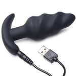 Bang! 21x Vibrating Silicone Rechargeable Swirl Butt Plug - Remote Control - Black - RodeoH
