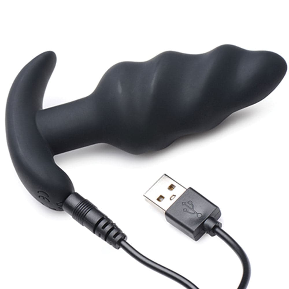 Bang! 21x Vibrating Silicone Rechargeable Swirl Butt Plug - Remote Control - Black - RodeoH