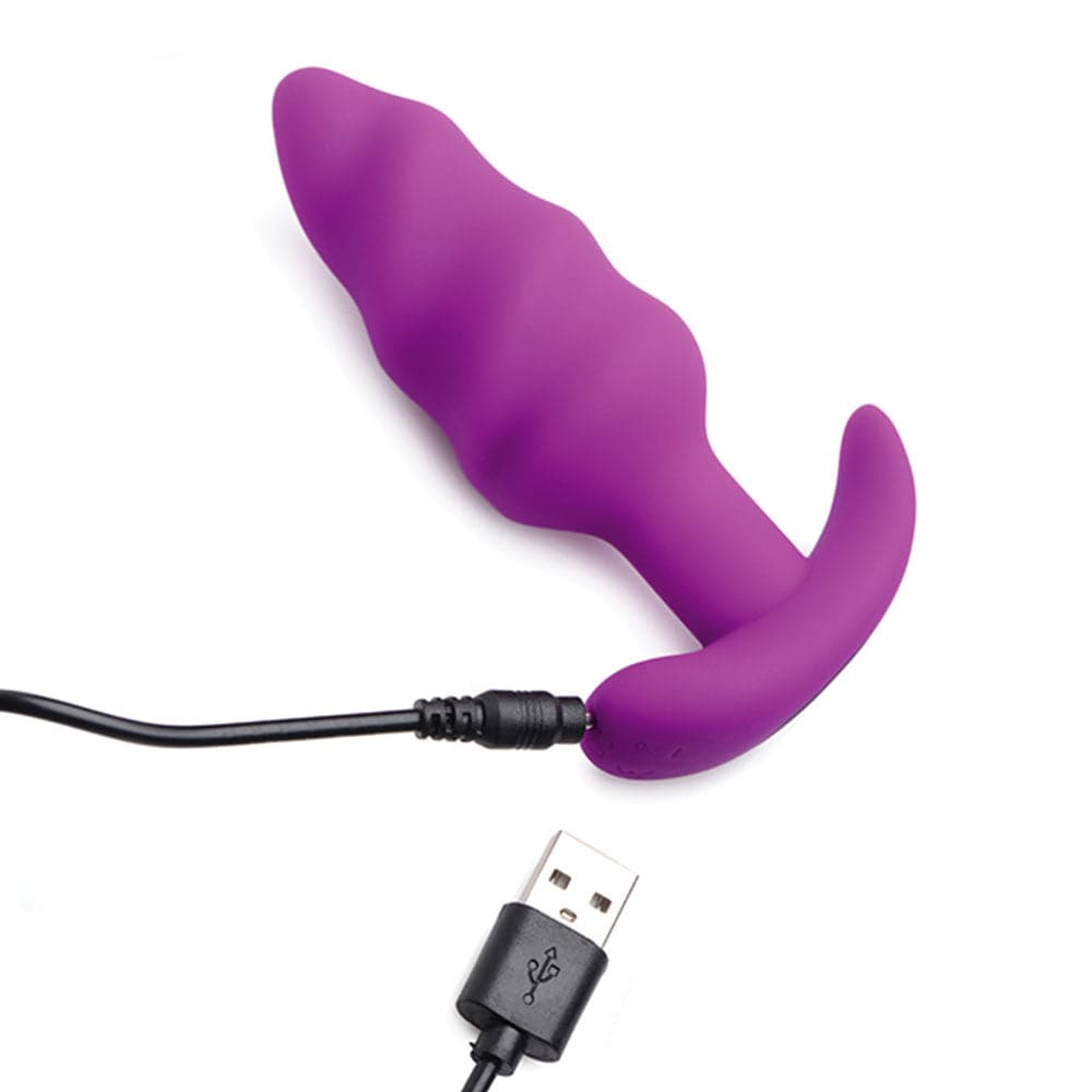 Bang! 21x Vibrating Silicone Rechargeable Swirl Butt Plug - Remote Control - Purple - RodeoH
