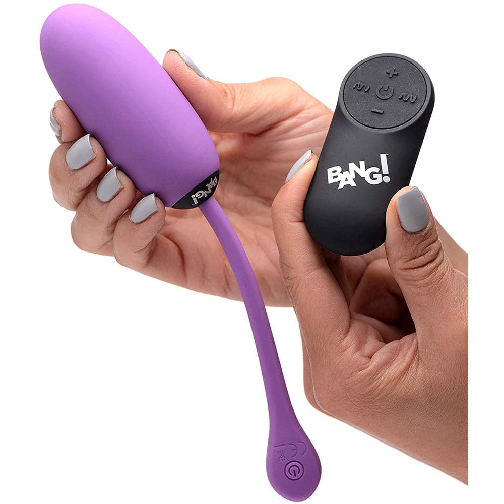 BANG! 28X Plush Silicone Rechargeable Egg - Remote Control - Purple - RodeoH