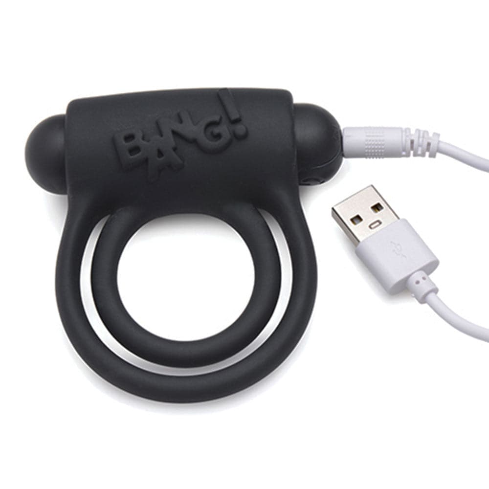 Bang! Vibrating Silicone Rechargeable C-Ring - Remote Control - Black - RodeoH