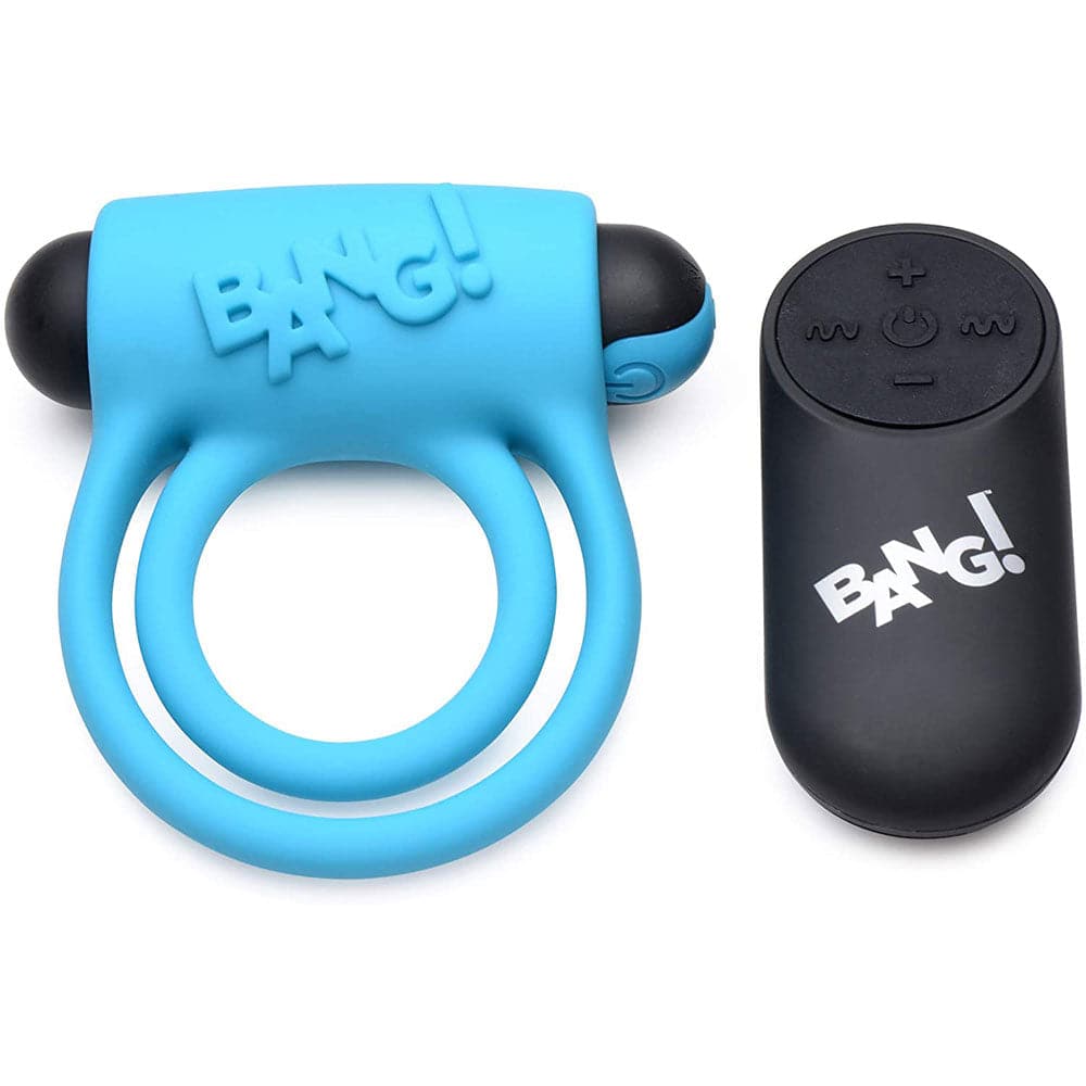 Bang! Vibrating Silicone Rechargeable C-Ring - Remote Control - Blue - RodeoH