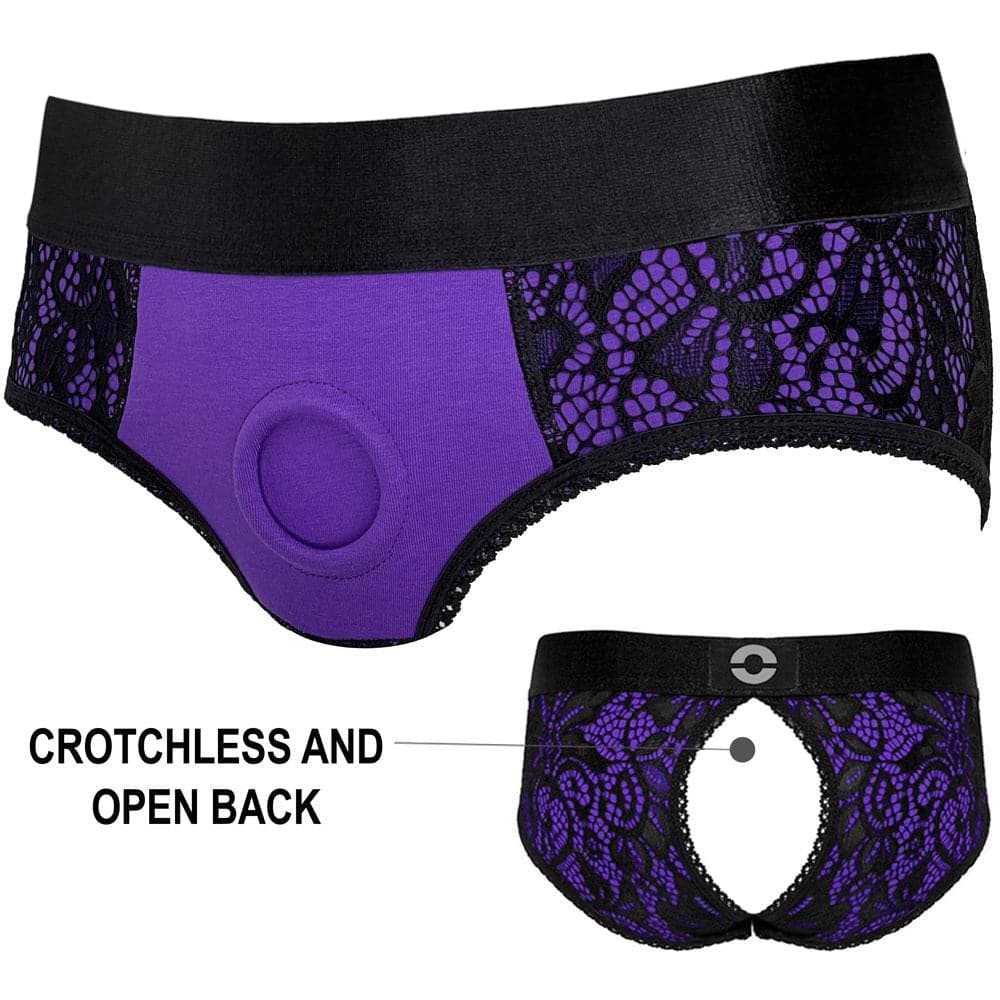 Crotchless Panty Harness - Purple & Black - RodeoH
