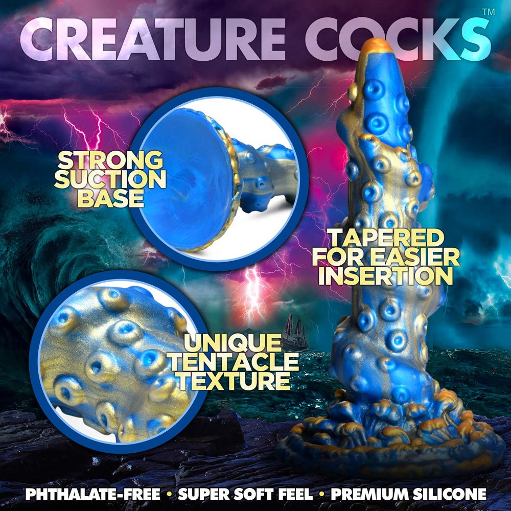 Lord Kraken Tentacled Silicone Dildo - Blue & Gold - RodeoH