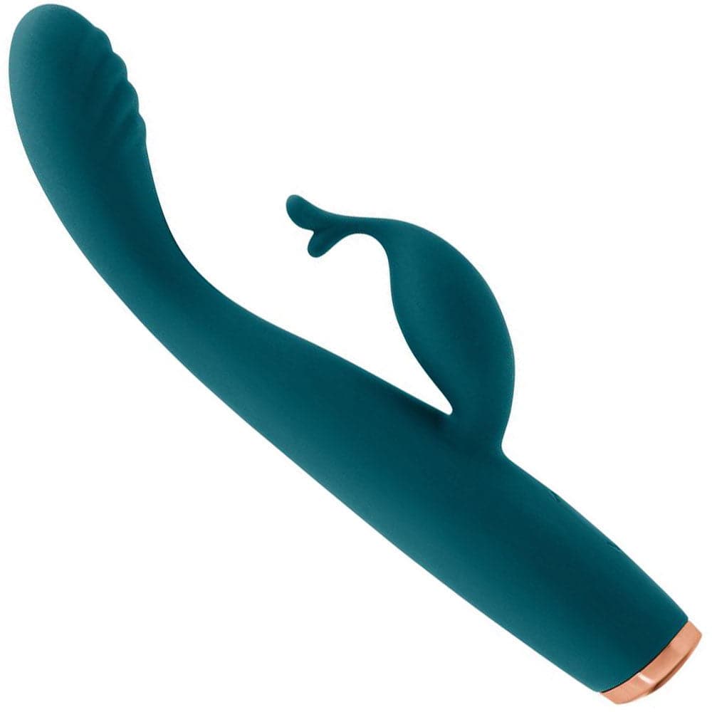Luxe Skye Silicone Rechargeable Slim Rabbit Vibrator - Teal - RodeoH
