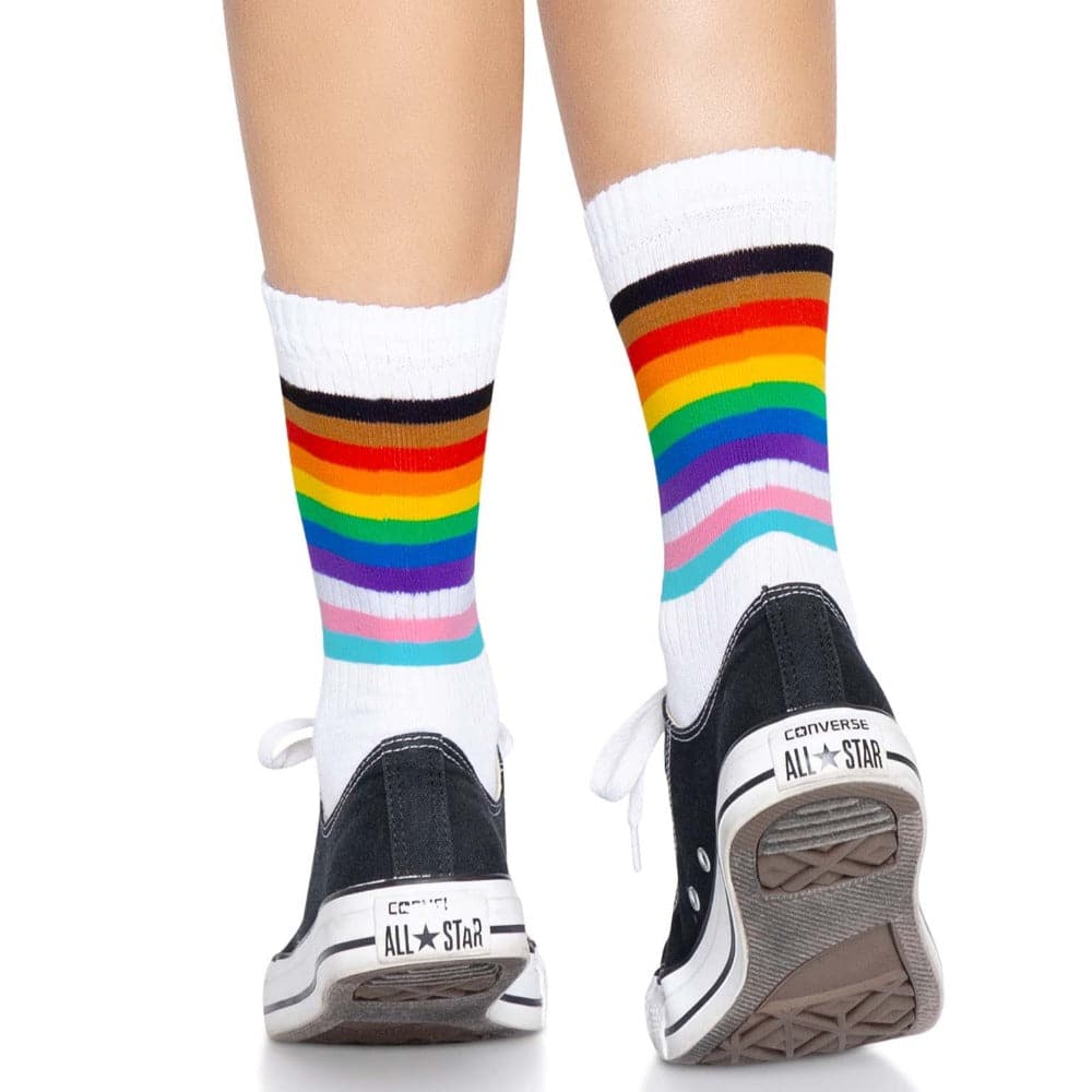 Pride Rainbow Stripe Crew Socks by Leg Avenue - RodeoH