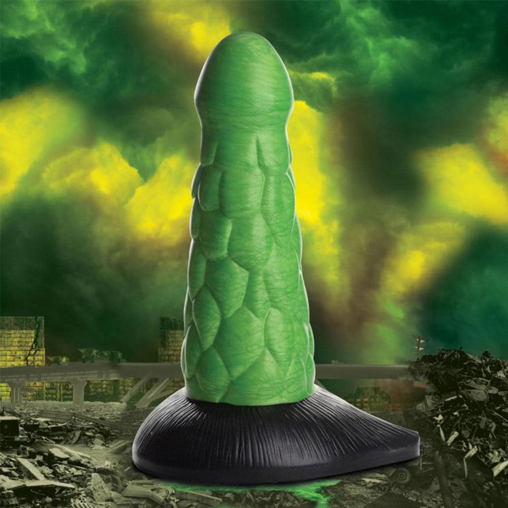 Radioactive Reptile Thick Scaly Silicone Dildo - Green/Black - RodeoH