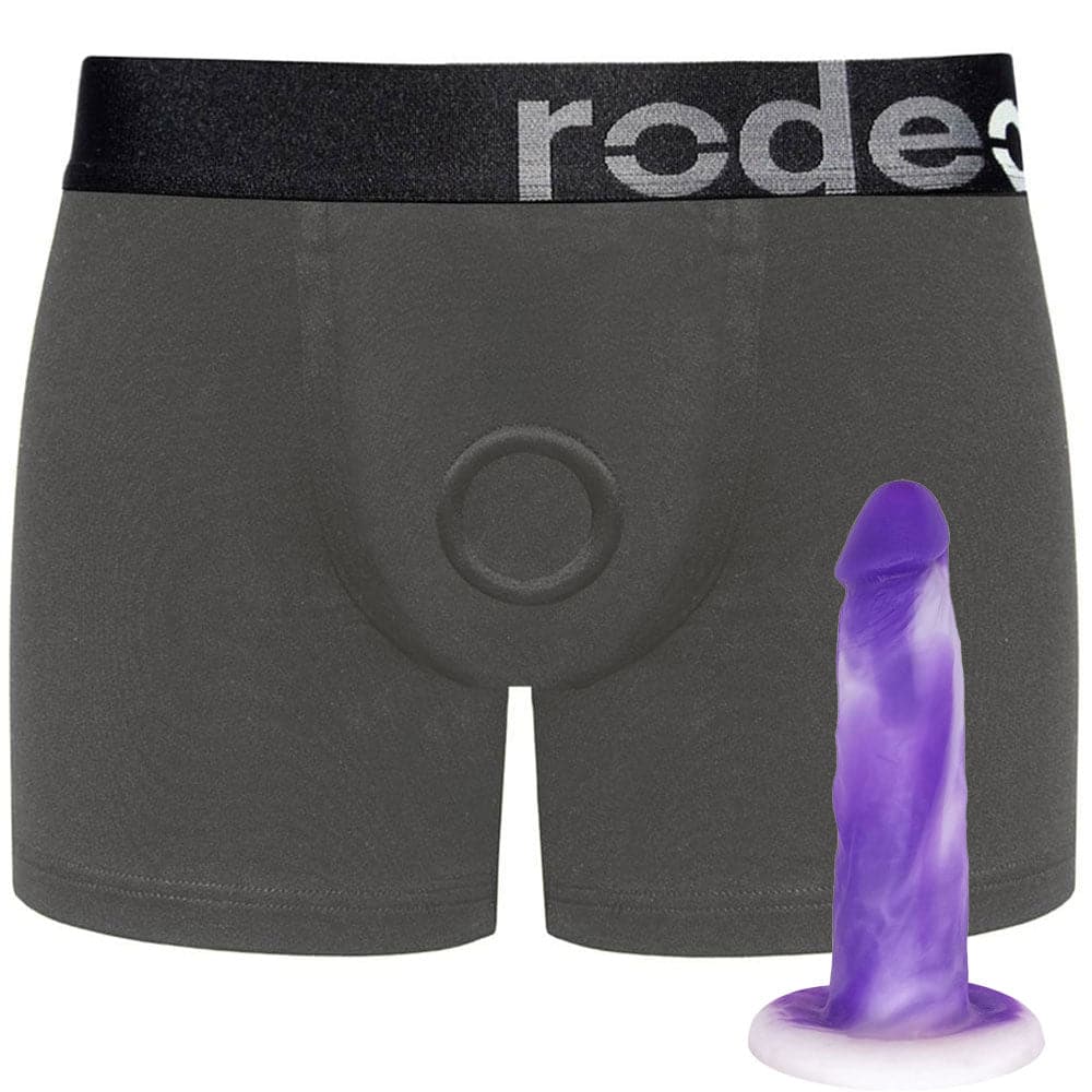 Classic Gray Boxer+ Harness and 6" SoReal Colors Collection Posable Dildo - PACKAGE DEAL