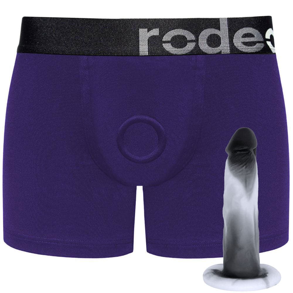 Classic Purple Boxer+ Harness and 6" SoReal Colors Collection Posable Dildo - PACKAGE DEAL