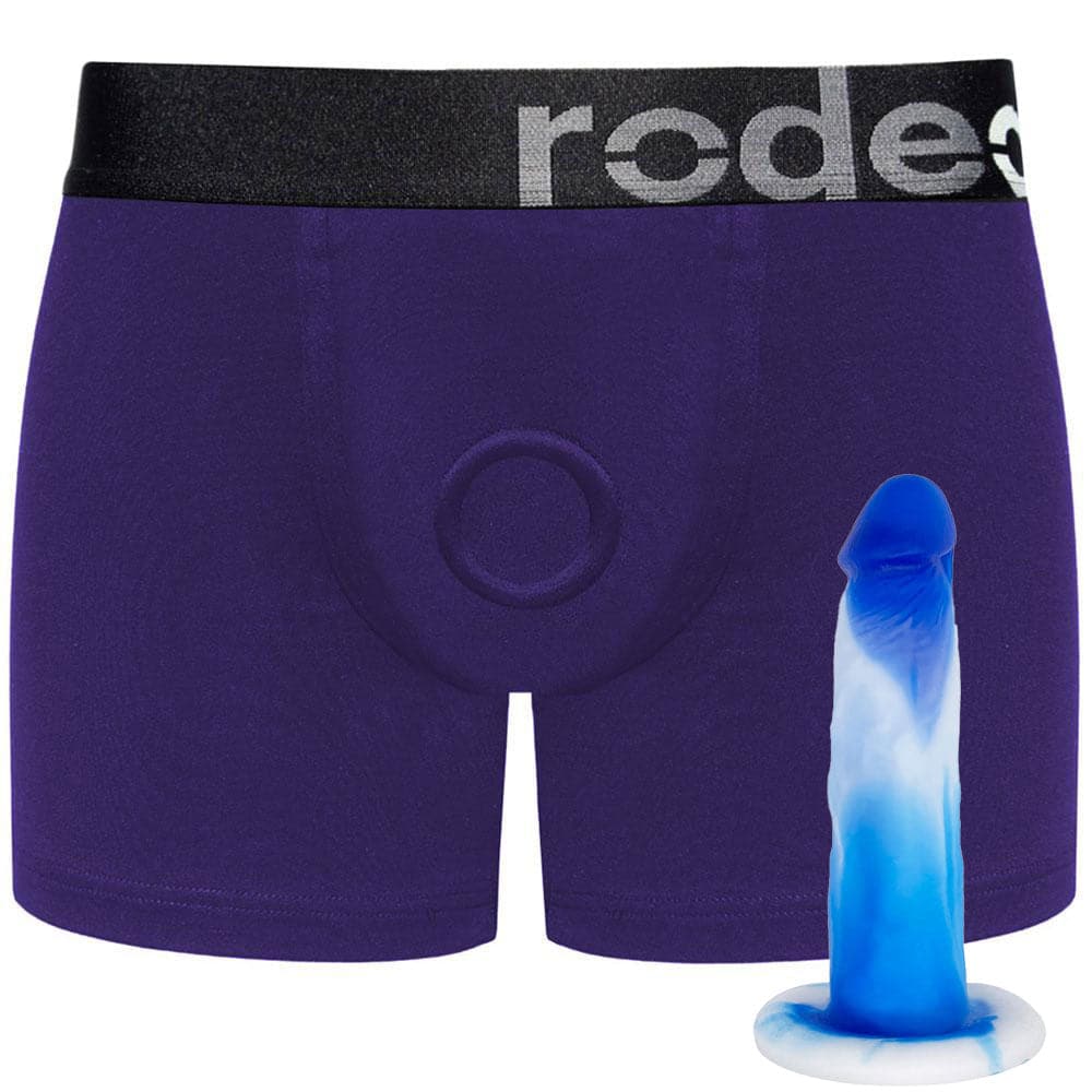 Classic Purple Boxer+ Harness and 6" SoReal Colors Collection Posable Dildo - PACKAGE DEAL
