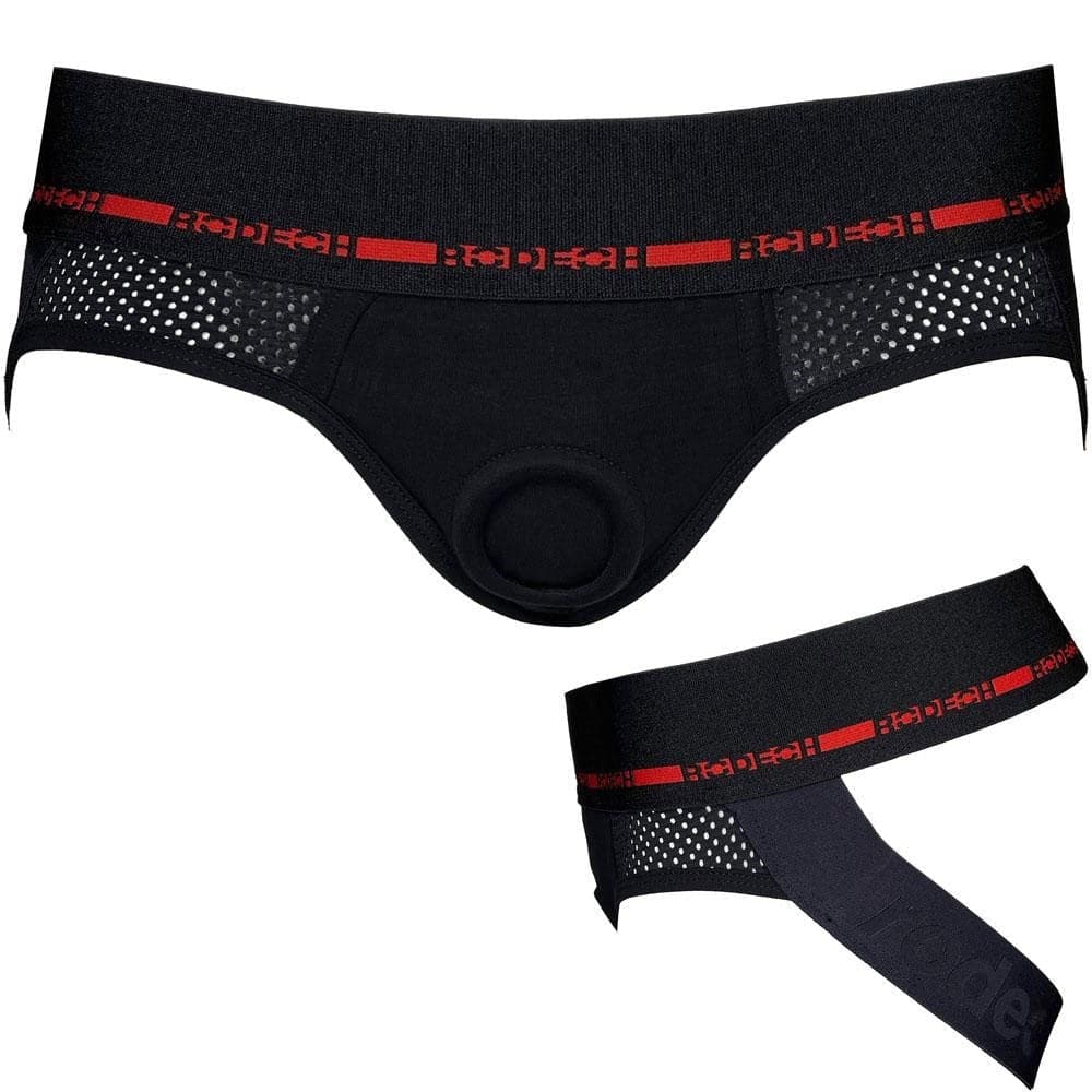 rodeoh jock harness black with red logo