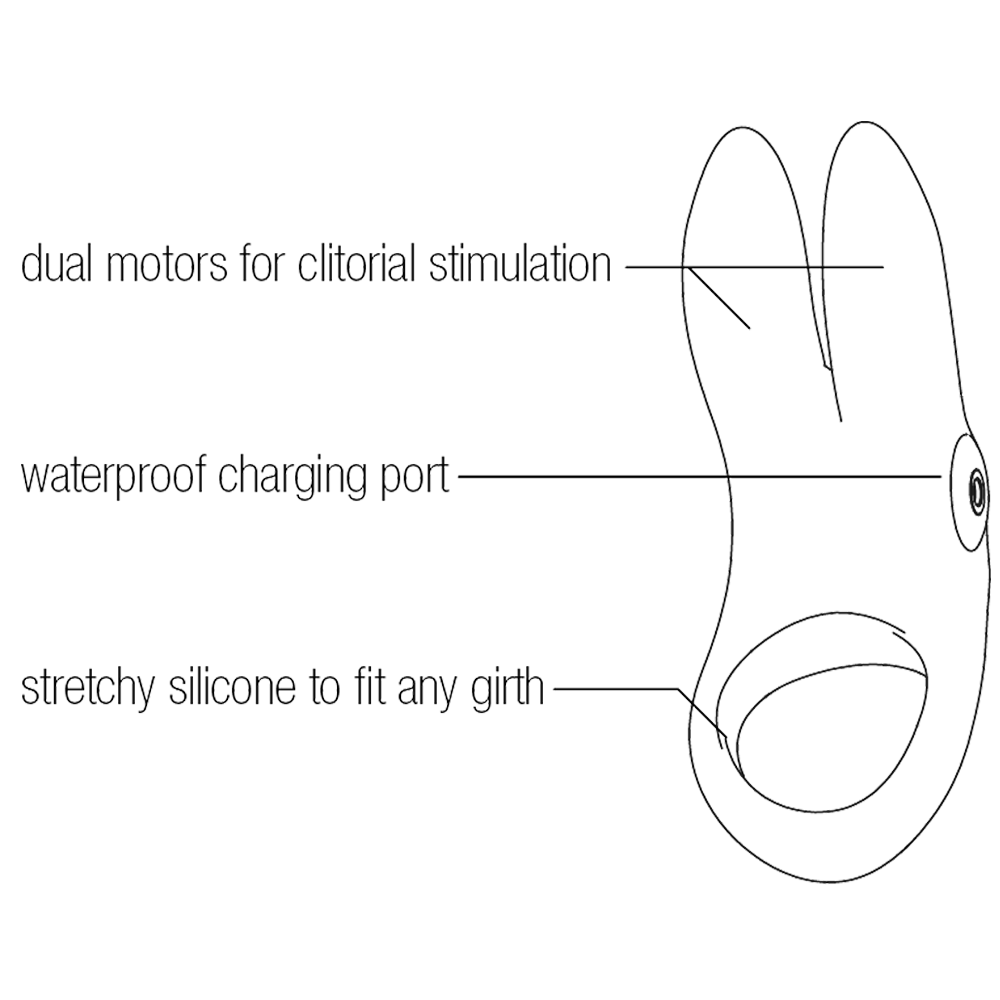 Sexy Bunny Rechargeable Vibrating C-Ring - Black - RodeoH