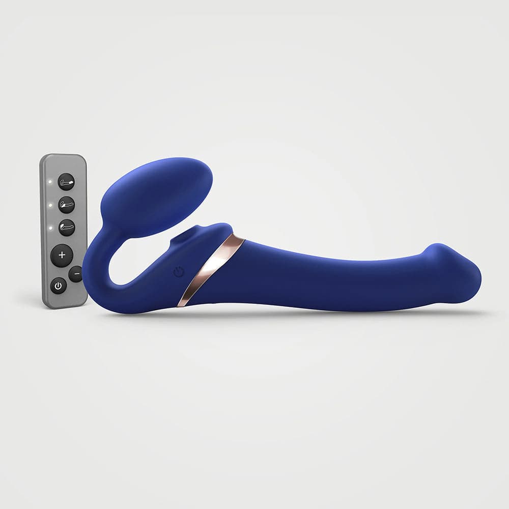Strap-On-Me Vibrating Multi Orgasm Bendable 3 Motor Strap-On - Blue - Large - RodeoH
