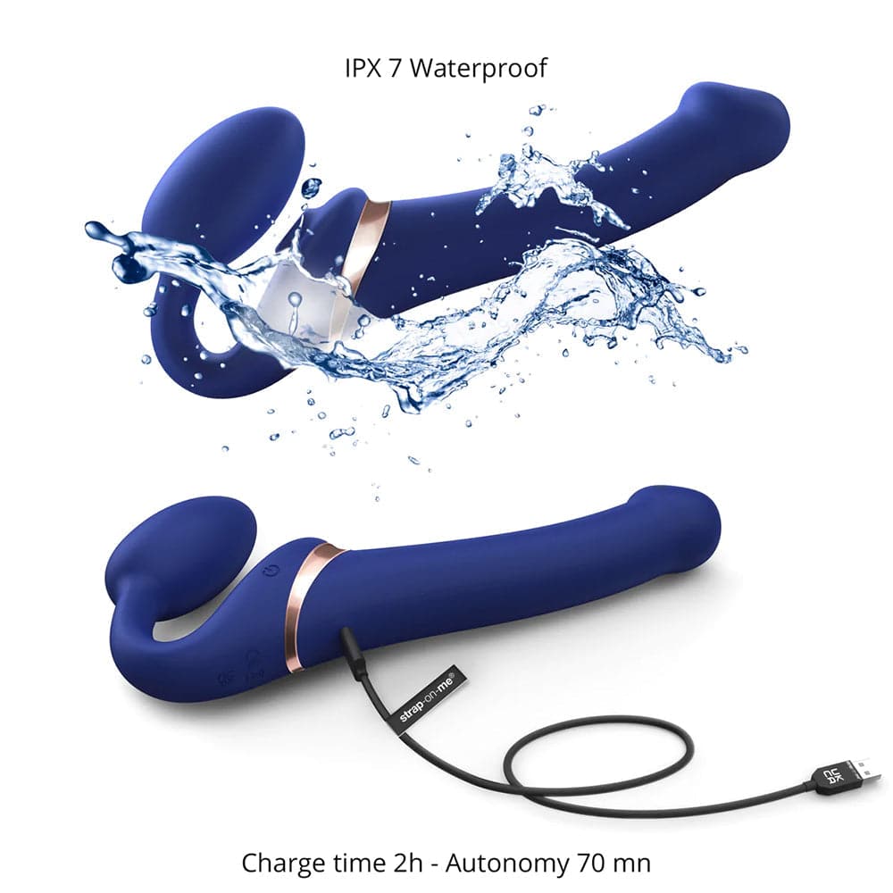 Strap-On-Me Vibrating Multi Orgasm Bendable 3 Motor Strap-On - Blue - Small - RodeoH