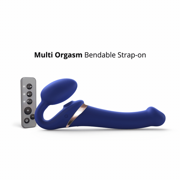 Strap-On-Me Vibrating Multi Orgasm Bendable 3 Motor Strap-On - Blue - Small - RodeoH