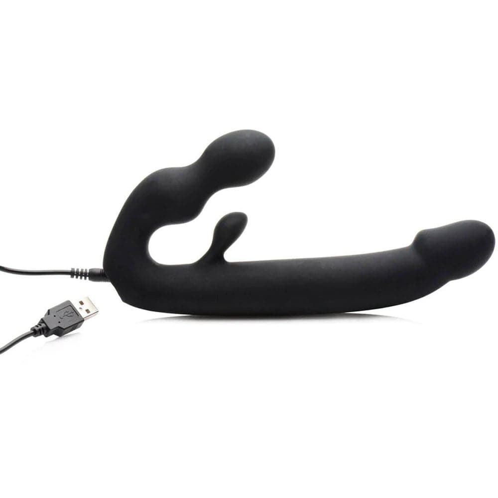 Strap U Tri-Volver Rechargeable Silicone Strapless Strap On - Black - RodeoH