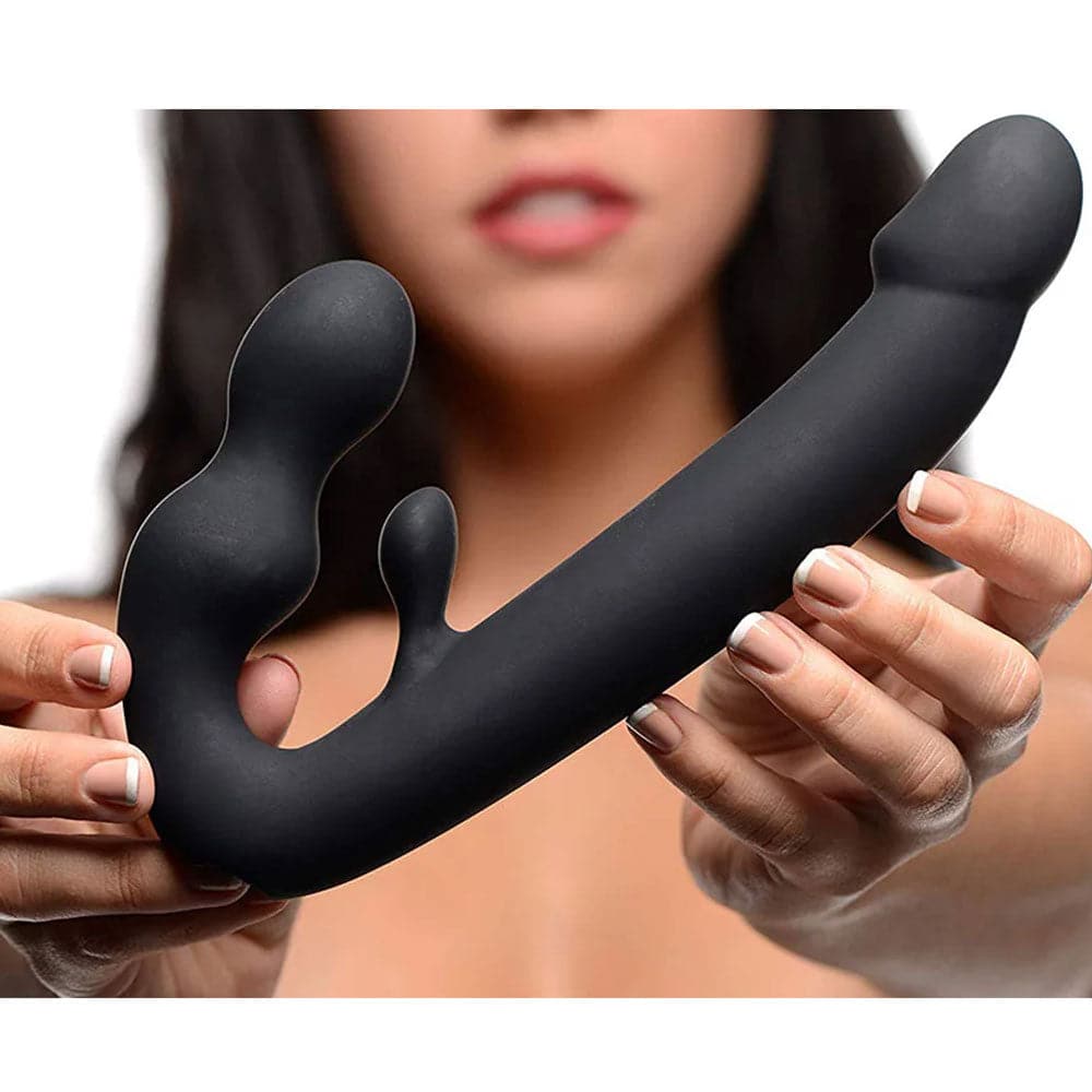 Strap U Tri-Volver Rechargeable Silicone Strapless Strap On - Black - RodeoH
