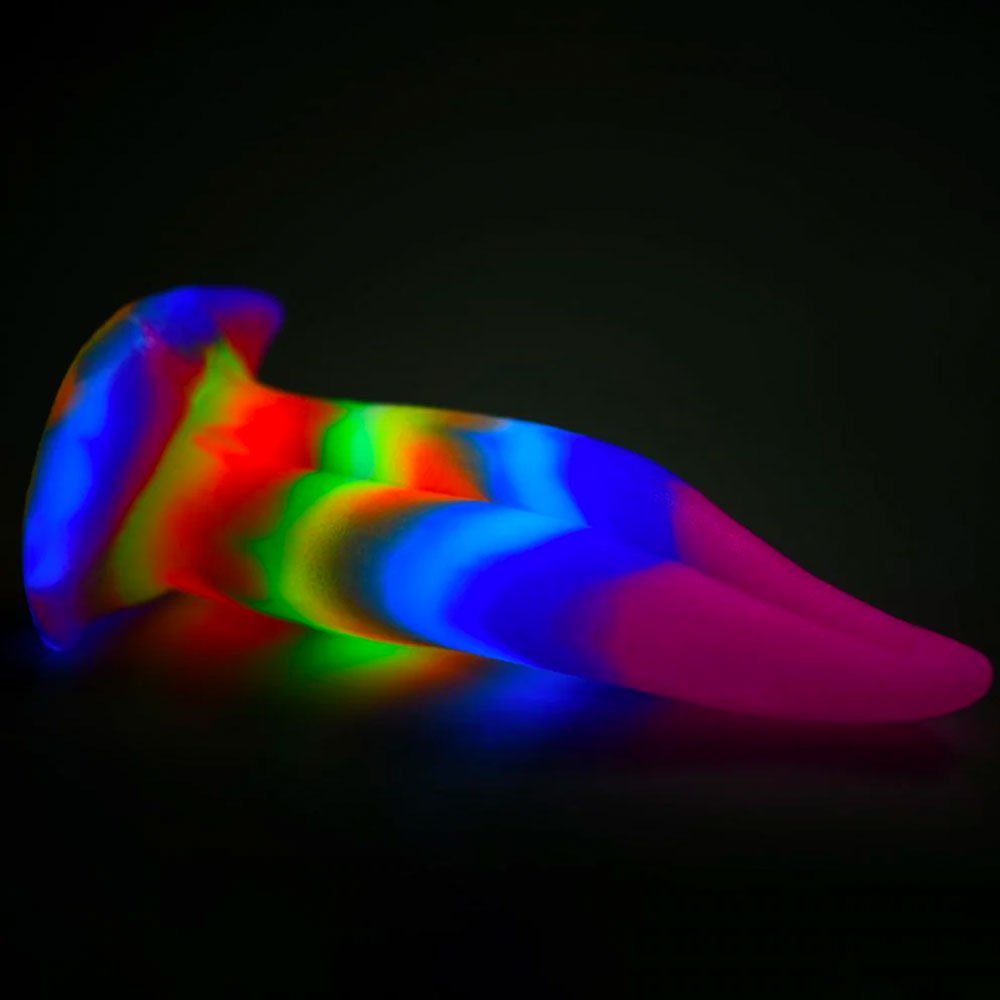 Unicorn Tongue Glow-In-The-Dark Silicone Dildo - Rainbow Glow - RodeoH
